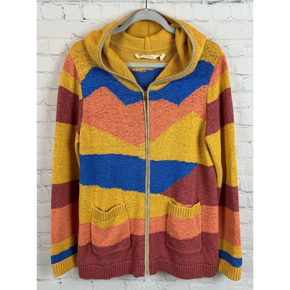 SOFT SURROUNDINGS multicolor color block full zip hooded cardigan sweater S NWOT